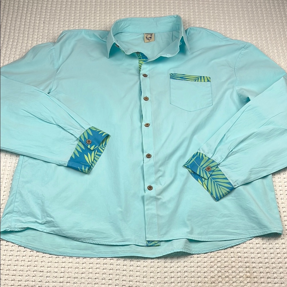 Hardaddy Men's Aqua Button Up Shirt Size X-Large w/Tropical Accents Pre Owned